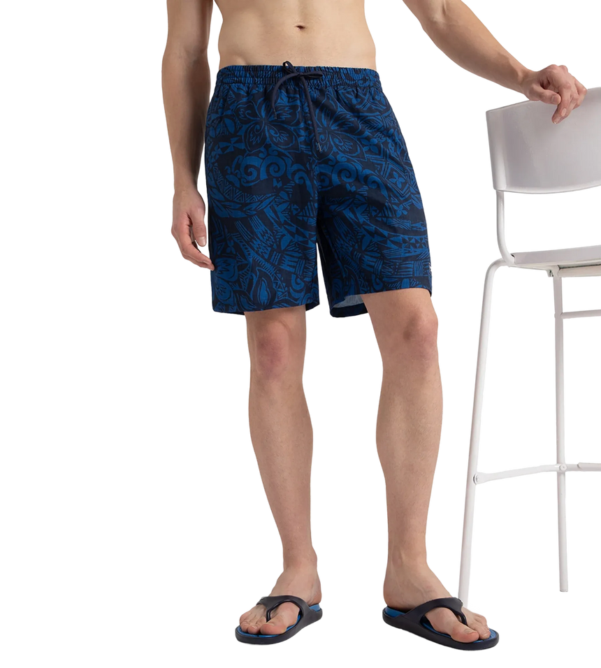 Men's 4 Way Flex Essential Printed Watershorts With Side Pockets - Peacoat & Turkish Sea