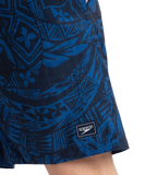 Men's 4 Way Flex Essential Printed Watershorts With Side Pockets - Peacoat & Turkish Sea
