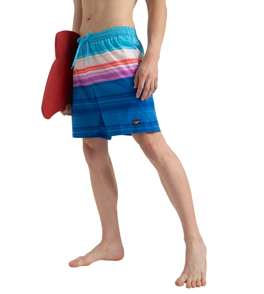 Men's 4 Way Flex Essential Printed Watershorts With Side Pockets - Turkish Sea, Picton Blue & Neon Violet