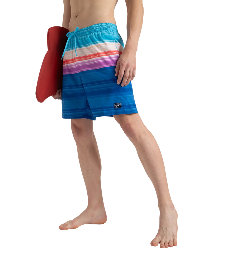 Men's 4 Way Flex Essential Printed Watershorts With Side Pockets - Turkish Sea, Picton Blue & Neon Violet