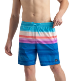 Men's 4 Way Flex Essential Printed Watershorts With Side Pockets - Turkish Sea, Picton Blue & Neon Violet