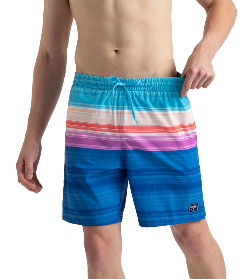 Men's 4 Way Flex Essential Printed Watershorts With Side Pockets - Turkish Sea, Picton Blue & Neon Violet
