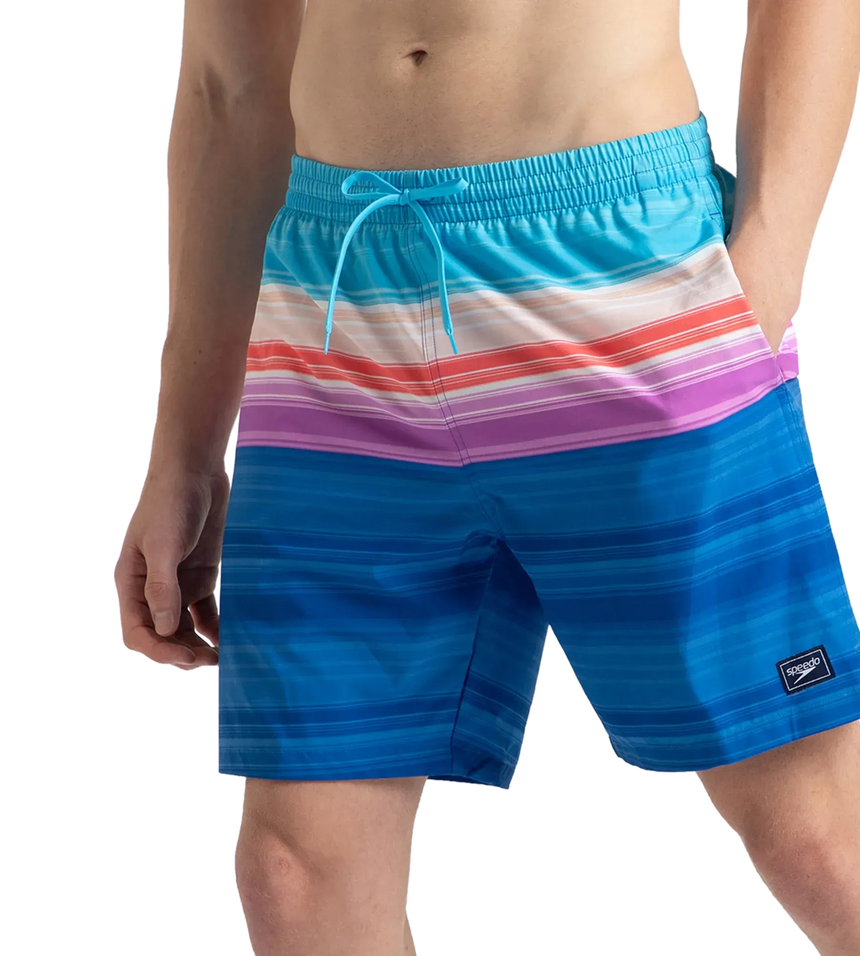 Men's 4 Way Flex Essential Printed Watershorts With Side Pockets - Turkish Sea, Picton Blue & Neon Violet