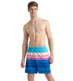 Men's 4 Way Flex Essential Printed Watershorts With Side Pockets - Turkish Sea, Picton Blue & Neon Violet