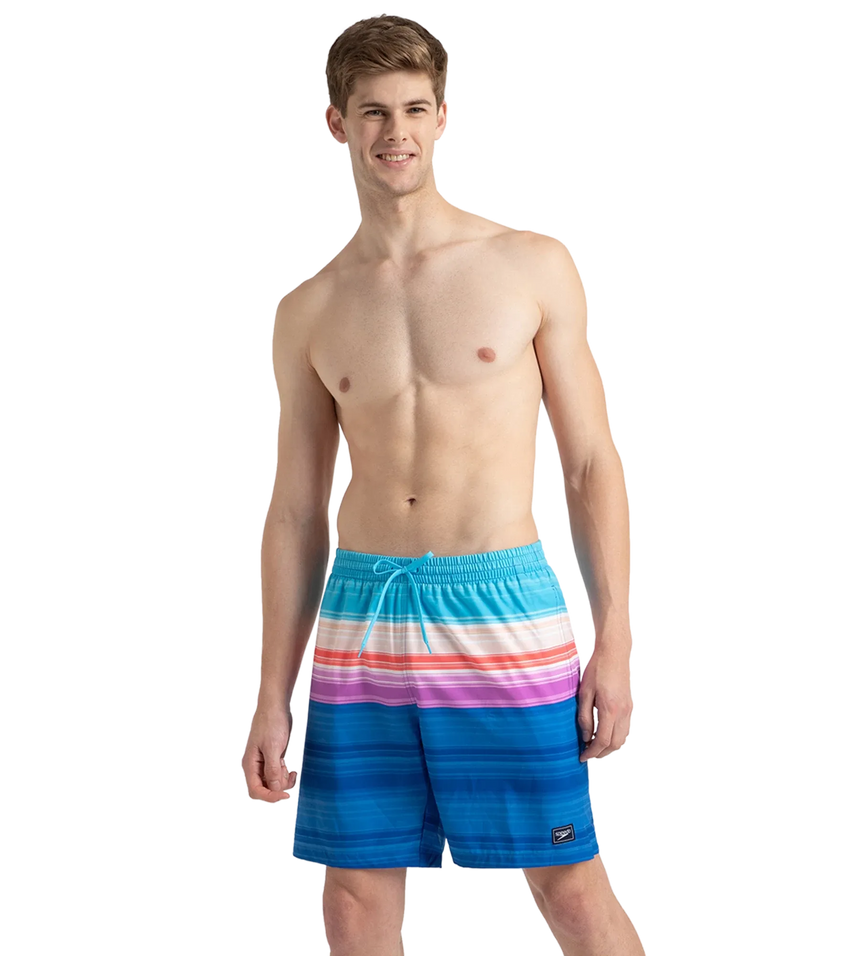 Men's 4 Way Flex Essential Printed Watershorts With Side Pockets - Turkish Sea, Picton Blue & Neon Violet