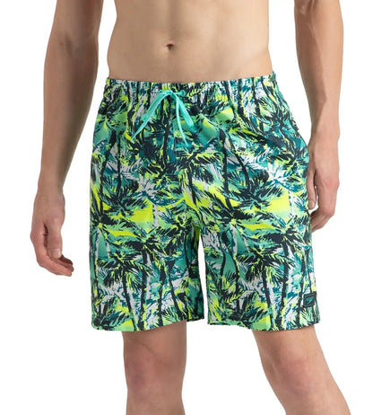 Men's 4 Way Comfort Stretch Essential Printed Watershorts With Side Pockets - Swell Green, Arctic Glass & Hyper Yellow