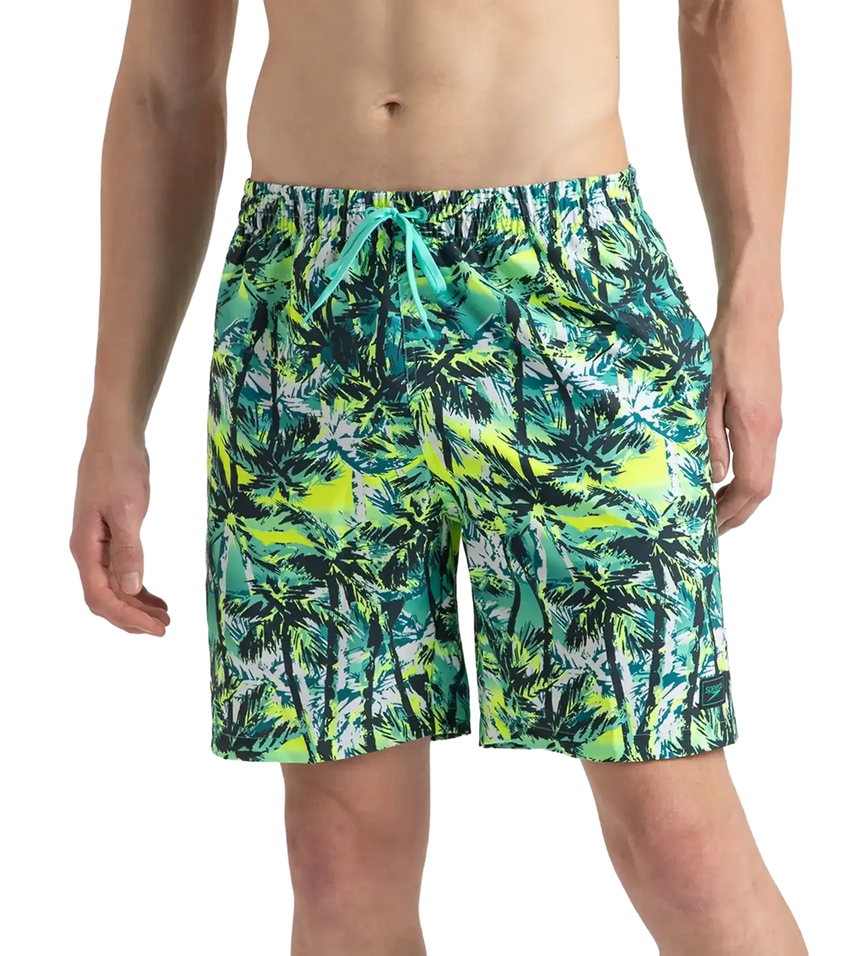 Men's 4 Way Comfort Stretch Essential Printed Watershorts With Side Pockets - Swell Green, Arctic Glass & Hyper Yellow