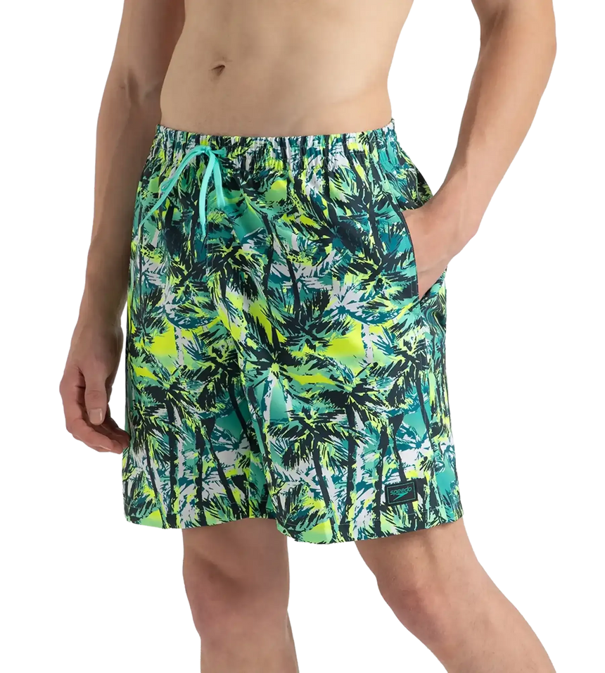 Men's 4 Way Comfort Stretch Essential Printed Watershorts With Side Pockets - Swell Green, Arctic Glass & Hyper Yellow