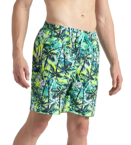 Men's 4 Way Comfort Stretch Essential Printed Watershorts With Side Pockets - Swell Green, Arctic Glass & Hyper Yellow