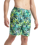 Men's 4 Way Comfort Stretch Essential Printed Watershorts With Side Pockets - Swell Green, Arctic Glass & Hyper Yellow