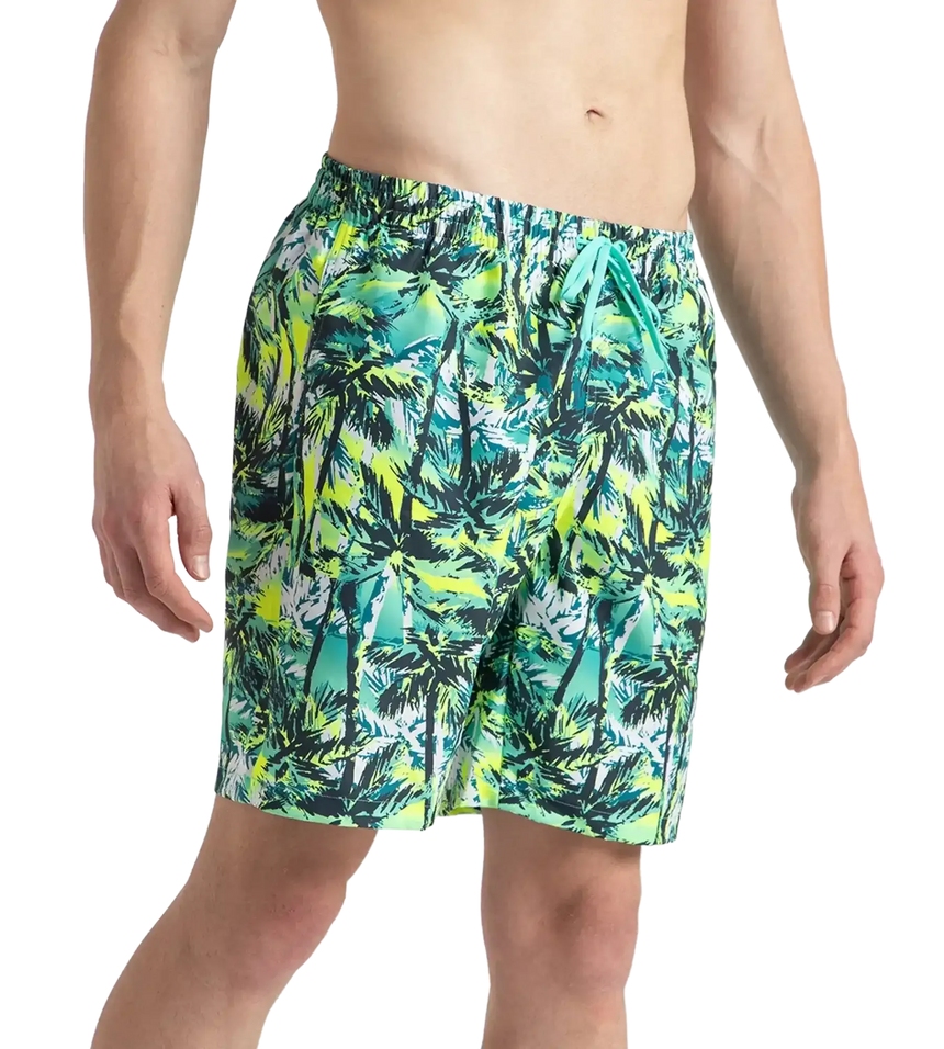 Men's 4 Way Comfort Stretch Essential Printed Watershorts With Side Pockets - Swell Green, Arctic Glass & Hyper Yellow