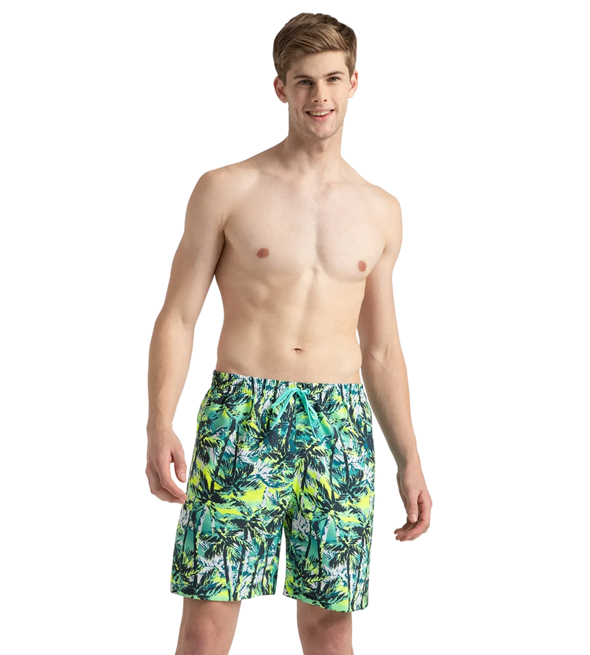 Men's 4 Way Comfort Stretch Essential Printed Watershorts With Side Pockets - Swell Green, Arctic Glass & Hyper Yellow