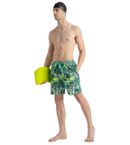Men's 4 Way Comfort Stretch Essential Printed Watershorts With Side Pockets - Swell Green, Arctic Glass & Hyper Yellow