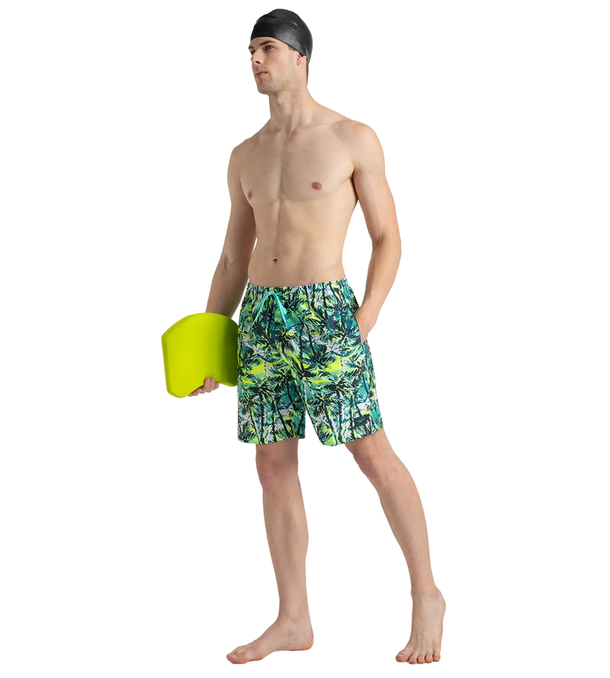 Men's 4 Way Comfort Stretch Essential Printed Watershorts With Side Pockets - Swell Green, Arctic Glass & Hyper Yellow