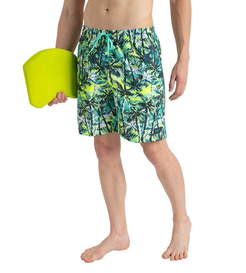 Men's 4 Way Comfort Stretch Essential Printed Watershorts With Side Pockets - Swell Green, Arctic Glass & Hyper Yellow