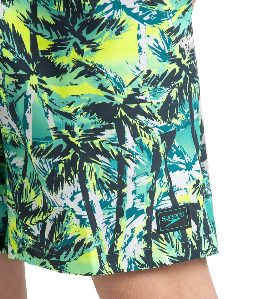Men's 4 Way Comfort Stretch Essential Printed Watershorts With Side Pockets - Swell Green, Arctic Glass & Hyper Yellow