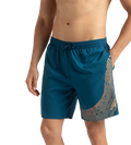 Men's Xpress Lite Essential Medley Logo Printed Watershorts - Dark Teal & Sweet Apricot