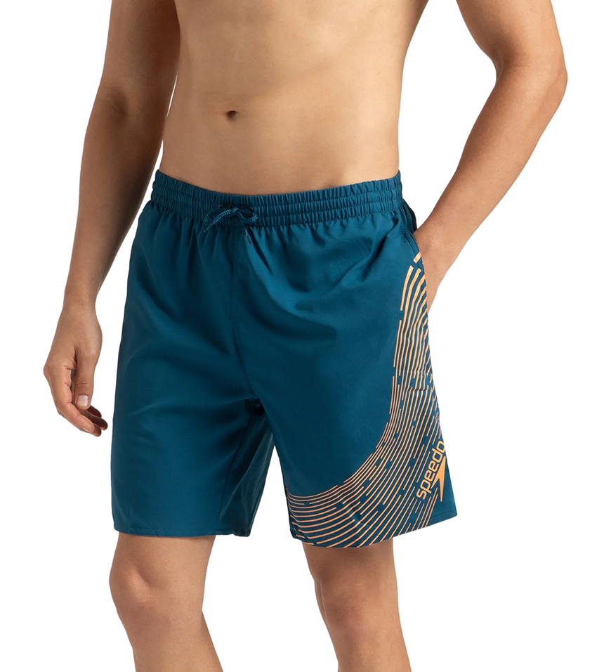 Men's Xpress Lite Essential Medley Logo Printed Watershorts - Dark Teal & Sweet Apricot