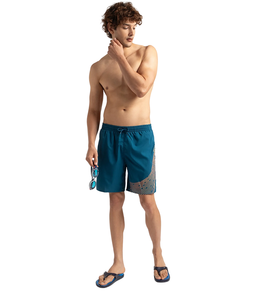 Men's Xpress Lite Essential Medley Logo Printed Watershorts - Dark Teal & Sweet Apricot
