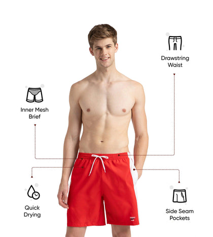 Men's 4 Way Comfort Stretch Steep Volley Watershorts With Side Pockets - High Risk Red & White