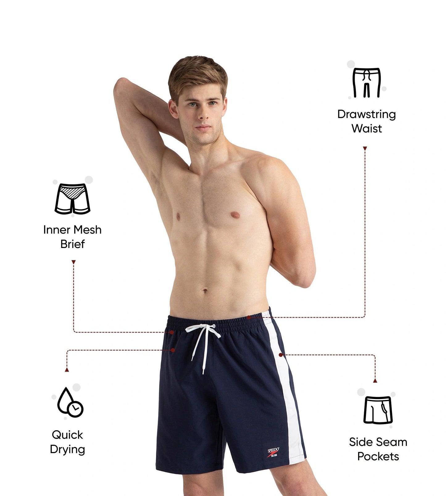 Men's 4 Way Comfort Stretch Steep Volley Watershorts With Side Pockets - Peacoat & White