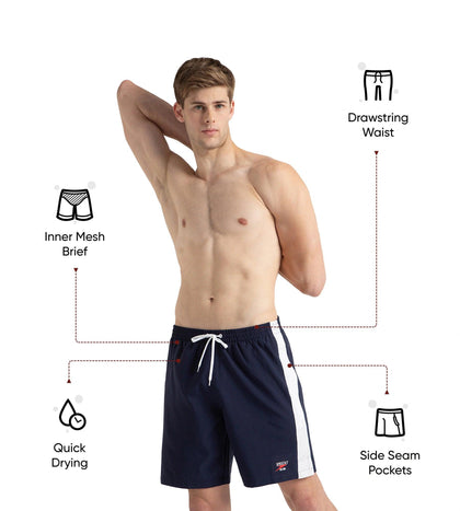 Men's 4 Way Comfort Stretch Steep Volley Watershorts With Side Pockets - Peacoat & White