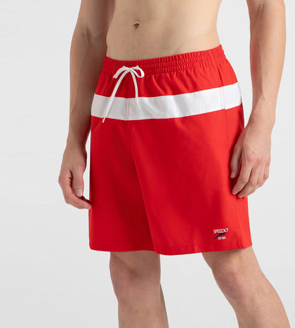 Men's 4 Way Comfort Stretch Volley Watershorts With Side Pockets - High Risk Red & White
