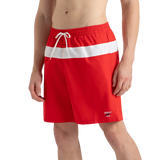 Men's 4 Way Comfort Stretch Volley Watershorts With Side Pockets - High Risk Red & White