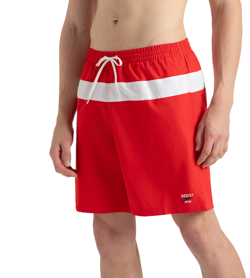 Men's 4 Way Comfort Stretch Volley Watershorts With Side Pockets - High Risk Red & White