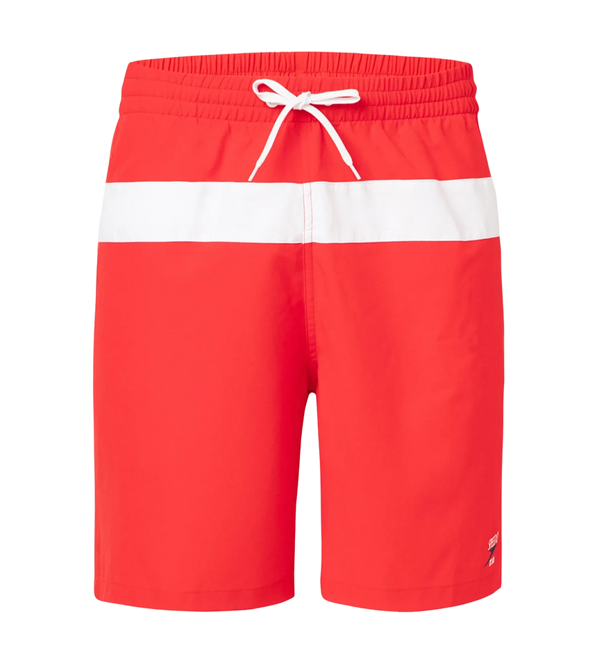 Men's 4 Way Comfort Stretch Volley Watershorts With Side Pockets - High Risk Red & White