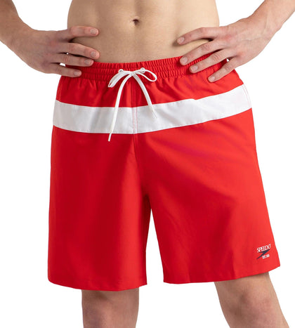 Men's 4 Way Comfort Stretch Volley Watershorts With Side Pockets - High Risk Red & White