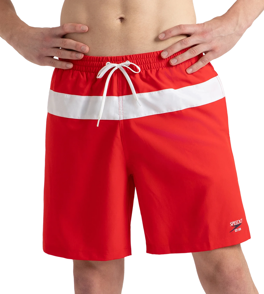 Men's 4 Way Comfort Stretch Volley Watershorts With Side Pockets - High Risk Red & White