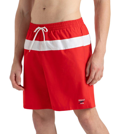 Men's 4 Way Comfort Stretch Volley Watershorts With Side Pockets - High Risk Red & White