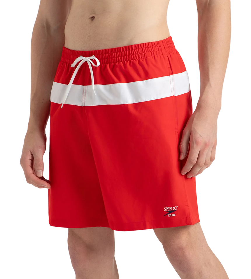 Men's 4 Way Comfort Stretch Volley Watershorts With Side Pockets - High Risk Red & White