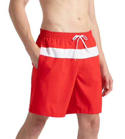 Men's 4 Way Comfort Stretch Volley Watershorts With Side Pockets - High Risk Red & White