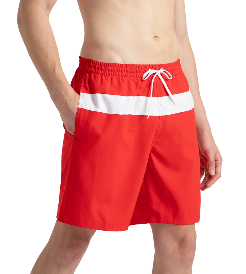 Men's 4 Way Comfort Stretch Volley Watershorts With Side Pockets - High Risk Red & White