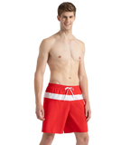 Men's 4 Way Comfort Stretch Volley Watershorts With Side Pockets - High Risk Red & White