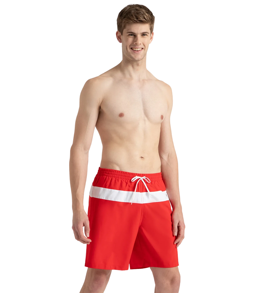 Men's 4 Way Comfort Stretch Volley Watershorts With Side Pockets - High Risk Red & White