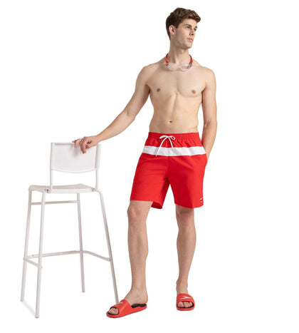 Men's 4 Way Comfort Stretch Volley Watershorts With Side Pockets - High Risk Red & White