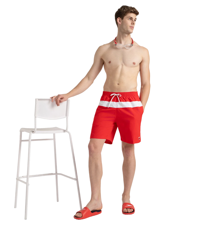 Men's 4 Way Comfort Stretch Volley Watershorts With Side Pockets - High Risk Red & White