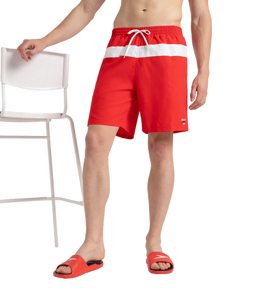 Men's 4 Way Comfort Stretch Volley Watershorts With Side Pockets - High Risk Red & White