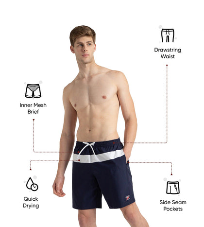 Men's 4 Way Comfort Stretch Volley Watershorts With Side Pockets - Peacoat & White