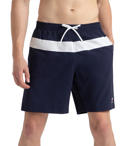 Men's 4 Way Comfort Stretch Volley Watershorts With Side Pockets - Peacoat & White