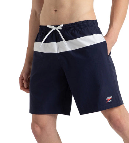 Men's 4 Way Comfort Stretch Volley Watershorts With Side Pockets - Peacoat & White