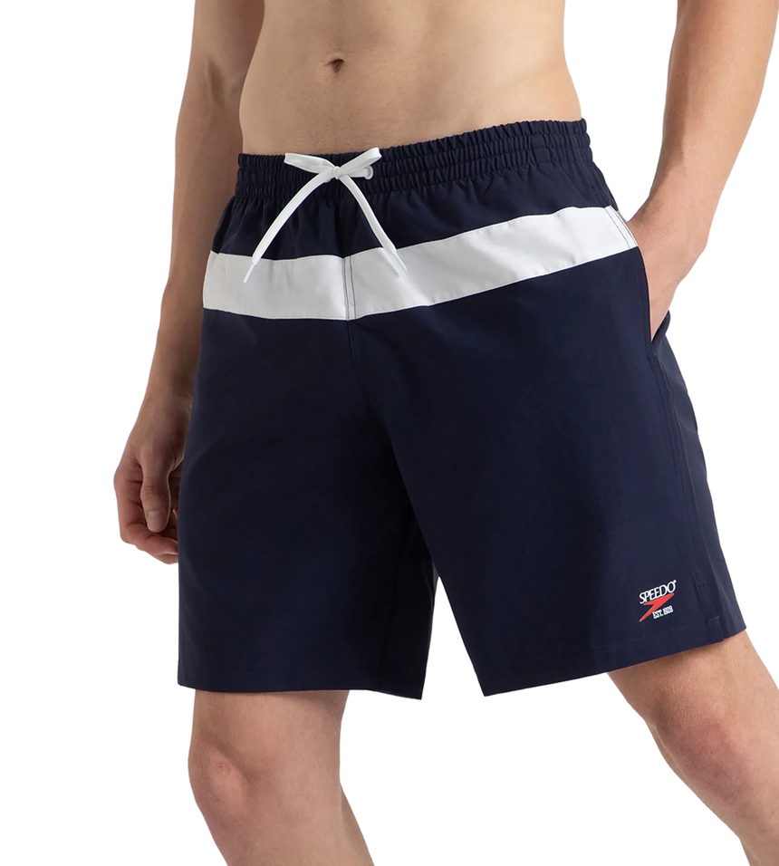 Men's 4 Way Comfort Stretch Volley Watershorts With Side Pockets - Peacoat & White