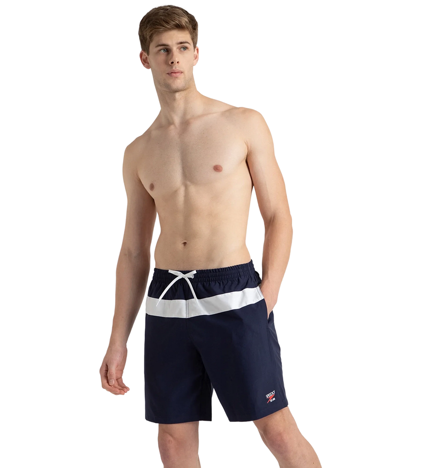 Men's 4 Way Comfort Stretch Volley Watershorts With Side Pockets - Peacoat & White