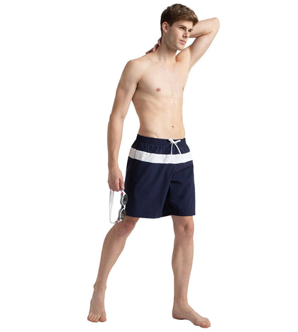 Men's 4 Way Comfort Stretch Volley Watershorts With Side Pockets - Peacoat & White