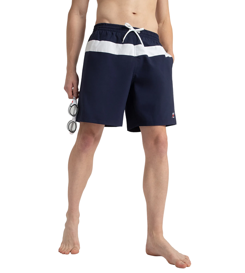 Men's 4 Way Comfort Stretch Volley Watershorts With Side Pockets - Peacoat & White