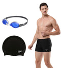 Combo of Goggles, Swim Cap & Aquashorts For Men - Blue & Black