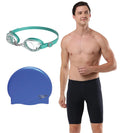 Combo of Goggles, Swim Cap & Jammer For Men - Green, Blue & True Navy